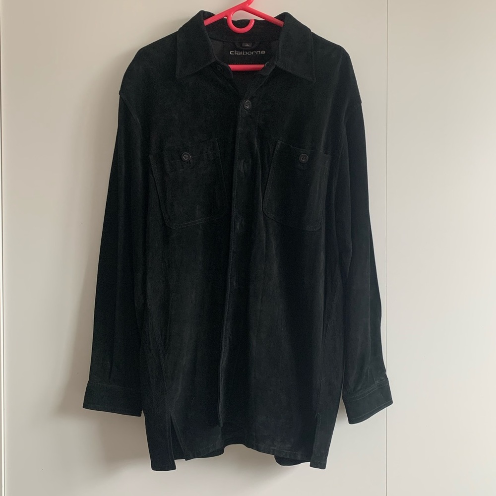 Vintage Liz Claiborne Collection Suede Essential Black Button Down Shirt Jacket